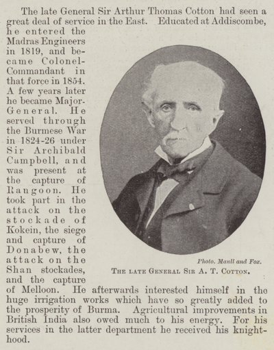 Le défunt Général Sir A T Cotton - English Photographer