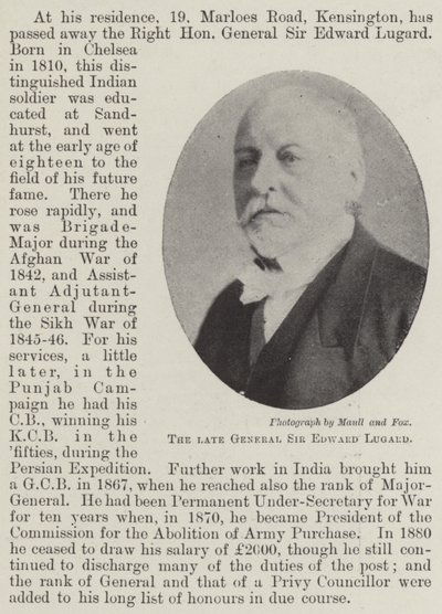 Feu le général Sir Edward Lugard - English Photographer