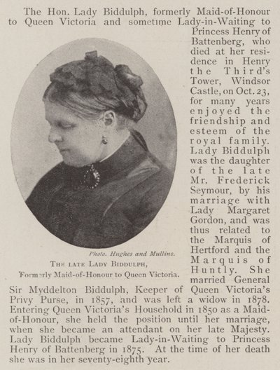 Feu Lady Biddulph, anciennement demoiselle d