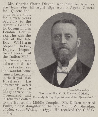 Feu M. C S Dicken, CMG, ancien agent général par intérim du Queensland - English Photographer