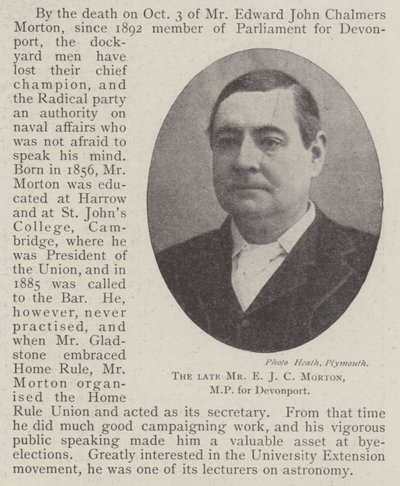 Le défunt M. E J C Morton, député de Devonport - English Photographer