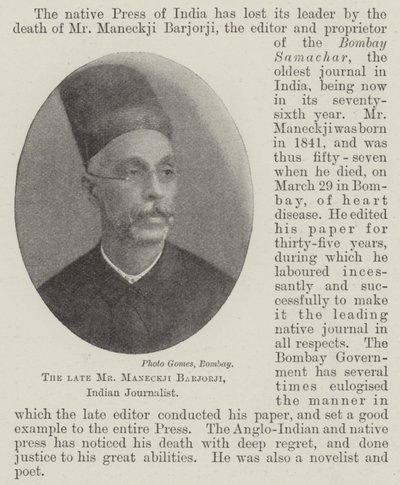 Feu M. Maneckji Barjorji, journaliste indien - English Photographer