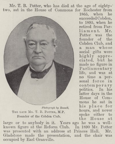 Feu M. T B Potter, MP, fondateur du Cobden Club - English Photographer