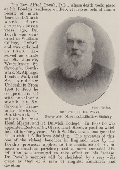 Feu Révérend Dr Povah, Recteur de St Olaves et Allhallows Staining - English Photographer