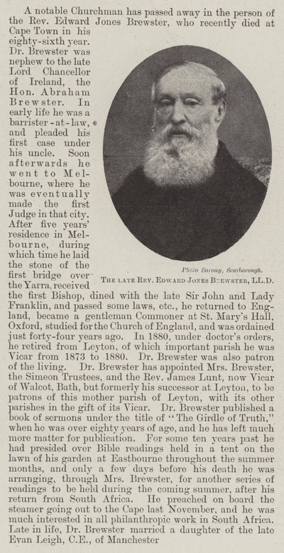 Le défunt révérend Edward Jones Brewster, LLD - English Photographer