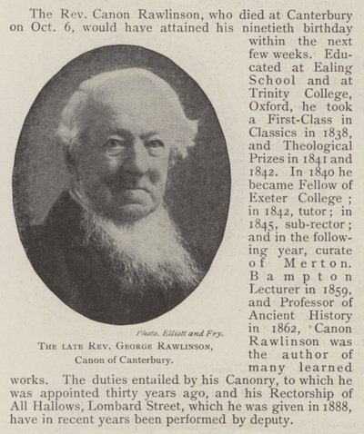 Le défunt révérend George Rawlinson, chanoine de Canterbury - English Photographer