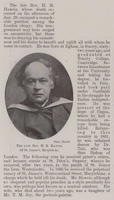 Feu le révérend H R Haweis, de St James, Marylebone - English Photographer