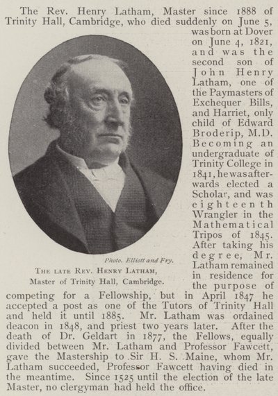 Le révérend Henry Latham, maître de Trinity Hall, Cambridge - English Photographer