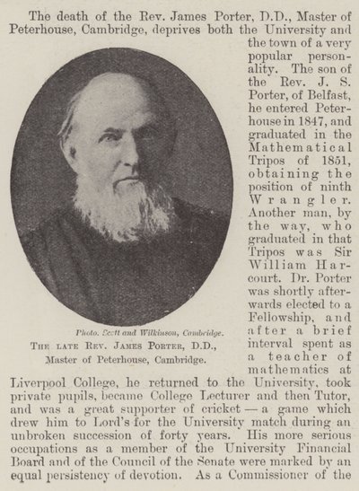 Feu Révérend James Porter, DD, maître de Peterhouse, Cambridge - English Photographer