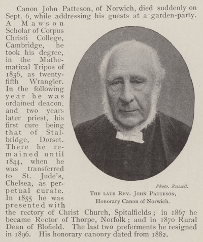 Feu révérend John Patteson, chanoine honoraire de Norwich - English Photographer