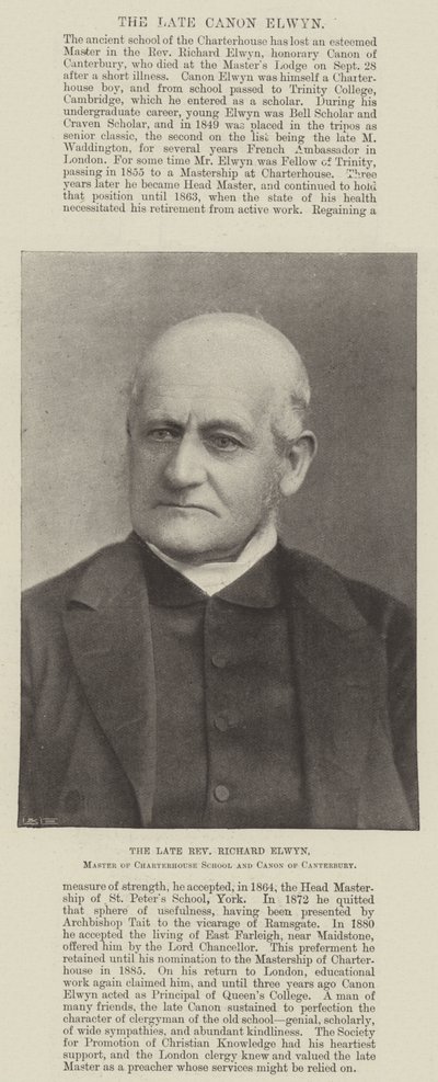 Feu le révérend Richard Elwyn, maître de l