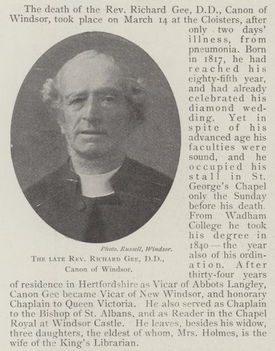 Feu le révérend Richard Gee, DD, chanoine de Windsor - English Photographer