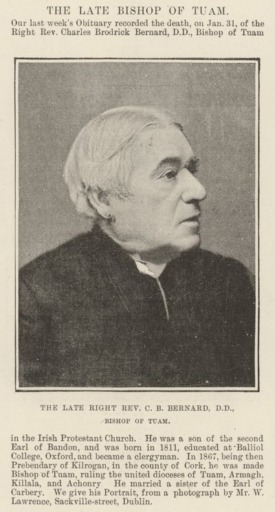 Feu le très révérend C B Bernard, DD, évêque de Tuam - English Photographer