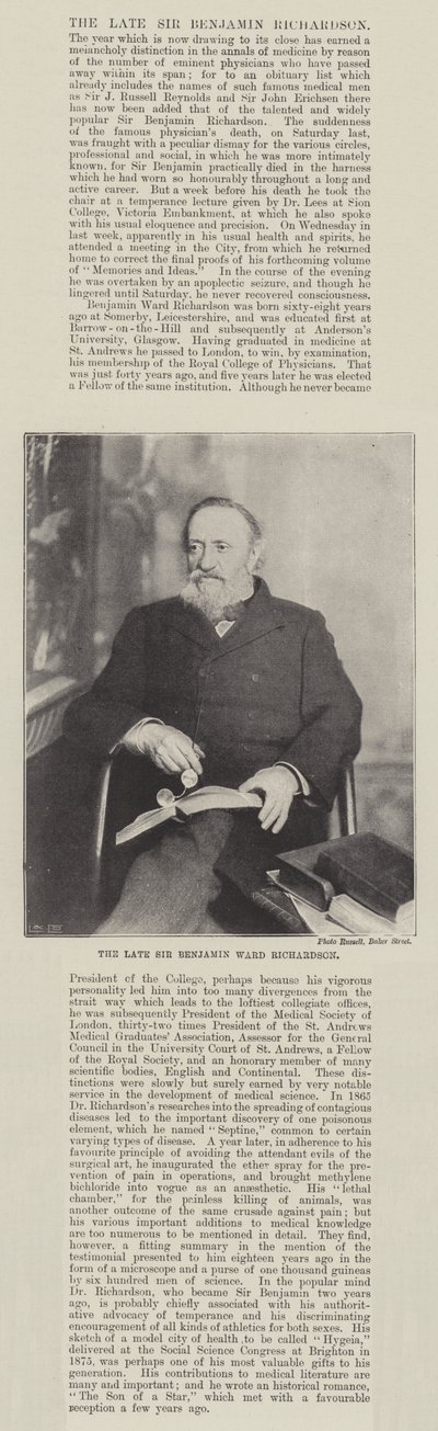 Feu Sir Benjamin Ward Richardson - English Photographer