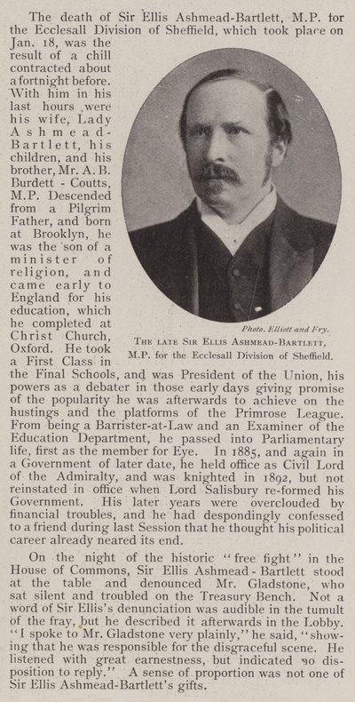 Feu Sir Ellis Ashmead-Bartlett, député de la division Ecclesall de Sheffield - English Photographer