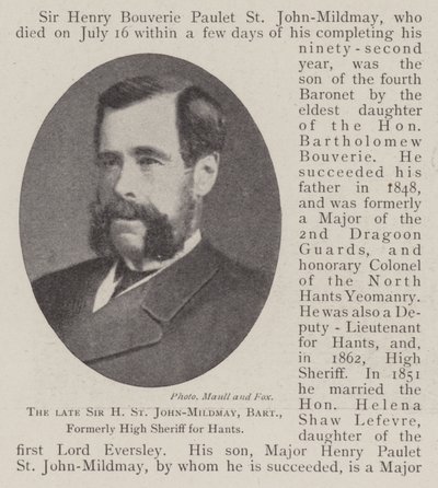 Feu Sir H St John-Mildmay, baronnet, anciennement haut shérif du Hants - English Photographer