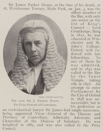 Feu Sir J Parker Deane, ex-vicaire général de Canterbury - English Photographer