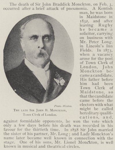 Feu Sir John B Monckton, greffier de la ville de Londres - English Photographer