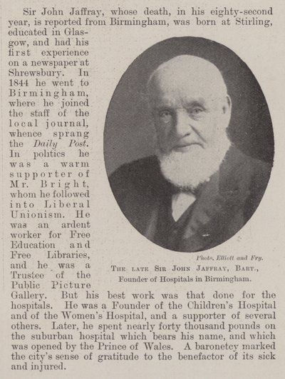 Feu Sir John Jaffray, Baronnet, Fondateur des Hôpitaux à Birmingham - English Photographer
