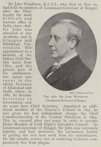Feu Sir John Woodburn, lieutenant-gouverneur du Bengale - English Photographer