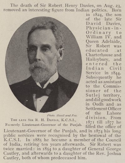 Feu Sir R H Davies, KCSI, anciennement lieutenant-général du Pendjab - English Photographer