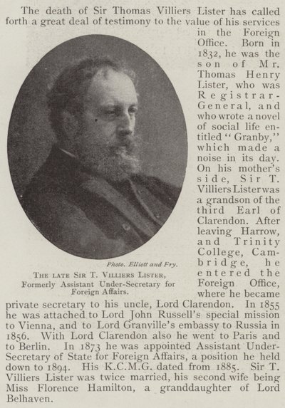 Feu Sir T Villiers Lister, ancien sous-secrétaire adjoint aux affaires étrangères - English Photographer