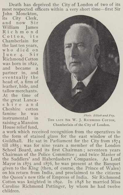 Sir W J Richmond Cotton, chambellan de la ville de Londres - English Photographer