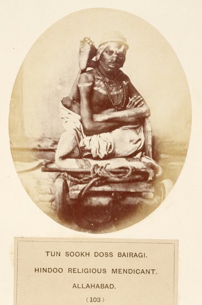 Tun Sookh Doss Bairago, mendiant religieux hindou, Allahabad, de The People of India, par J. Forbes Watson, publié en 1868 - English Photographer