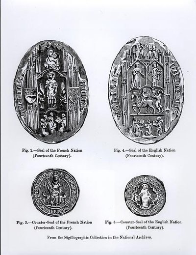 Sceaux du 14e siècle des nations française et anglaise, illustration de 