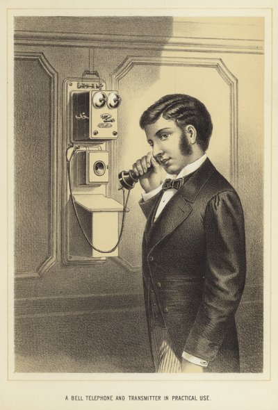 Un téléphone Bell et un émetteur en usage pratique - English School