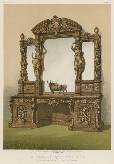 Un cabinet en chêne sculpté par Messrs Jackson et Graham, Londres - English School