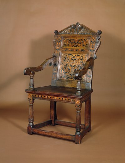 Fauteuil de Charles Ier, milieu des années 1600 (chêne avec incrustation de marqueterie) - English School