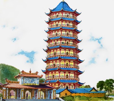 Pagode chinoise, illustration tirée de "Treasure" (Trésor) - English School