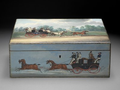 Une boîte à cigares peinte avec des scènes des gravures de Taglioni, vers 1840 - English School