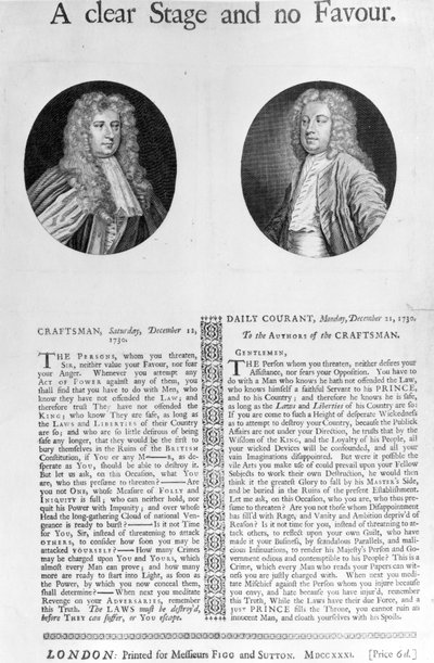 Une Scène Claire et Pas de Faveur, 1730 (gravure) - English School