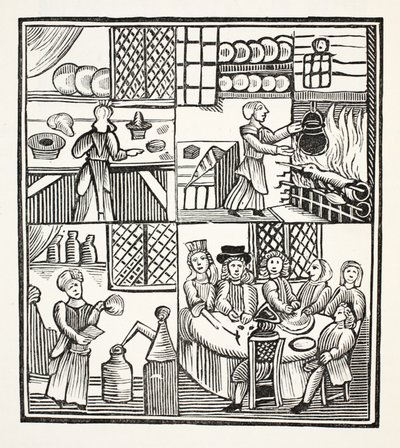 Une collection de recettes de cuisine, illustration de Chap-books du XVIIIe siècle par John Ashton, pub. 1882 - English School