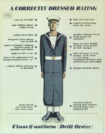Un marin correctement habillé, uniforme de classe II, 1957 - English School