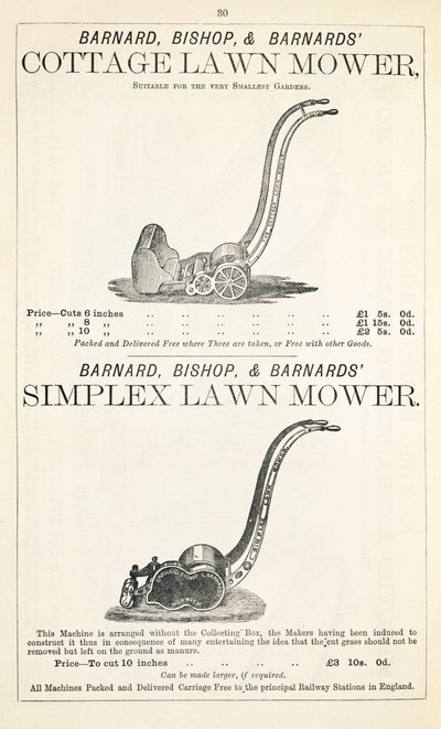Un cottage et une tondeuse Simplex, illustration d