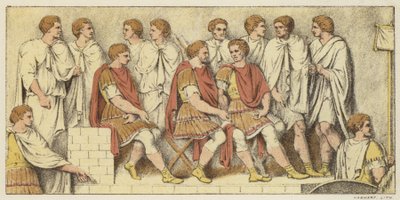 Un conseil de guerre (lithographie en couleur) - English School