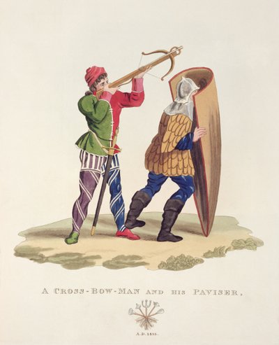 Un arbalétrier et son pavisier, 1433, de Ancient Armour par Samuel Rush Meyrick, 1824 - English School