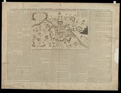 Journal et plan pictural du siège de Colchester 1648, imprimé et vendu par W. Keymer, 1648 - English School