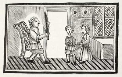 Un père et ses fils, illustration de Chap-books du XVIIIe siècle par John Ashton, pub. 1882 - English School