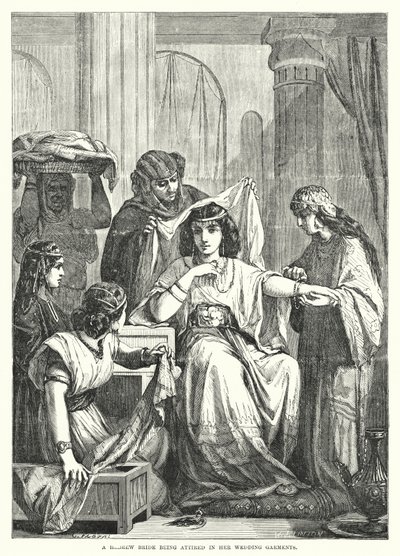 Une mariée hébraïque habillée pour son mariage (gravure) - English School
