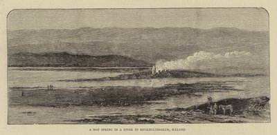 Une source chaude dans une rivière à Reykholtsdalur, Islande (gravure) - English School