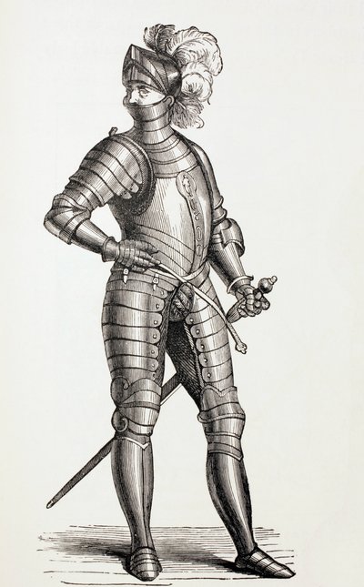 Un chevalier en armure complète au 15ème siècle, c.1880 - English School
