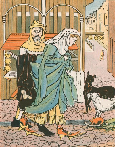 Une Dame traversant la rue autrefois - English School