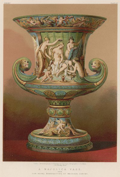 Vase en majolique de la Manufacture royale de Meissen, Saxe (chromolitho) - English School