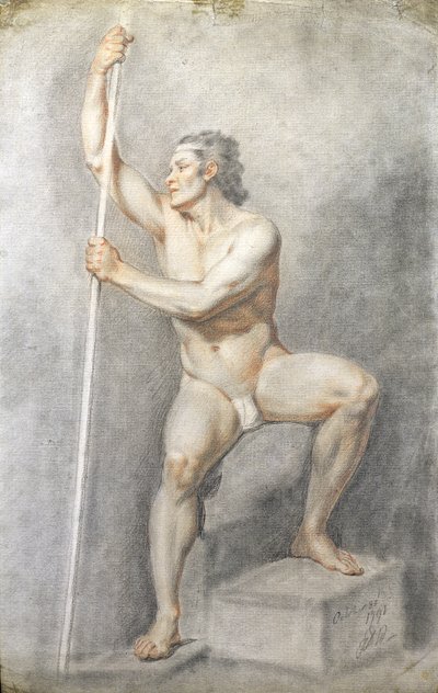 Un nu masculin tenant un bâton, vers 1770 - English School