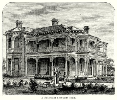 Une maison de la banlieue de Melbourne (gravure) - English School