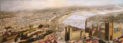Vue panoramique de Londres depuis Westminster, vers 1858 - English School